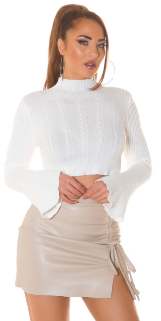 cropped jumper with flared sleeves White